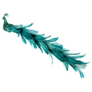 Dunkelgrün glitzernder Vogel mit langem Schwanz Weihnachten Dekoration 2er Pack - Bild 1 von 1