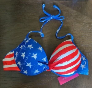 Xhilaration Juniors' Push-Up Halter Bikini Top - Red Stripe - XS - Picture 1 of 2