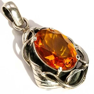 925 Solid Sterling Silver Faceted Honey Baltic Amber Oval Large Gorgeous Pendant - Picture 1 of 3