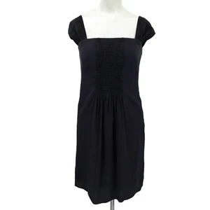 Akris Punto Silk Smocked Cap Sleeve Cocktail Dress Size 8 Blue Sheath Classic - Picture 1 of 19