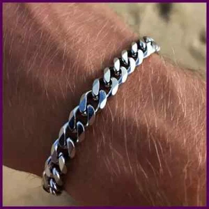 New Trendy Cuban Chain Men Bracelet Classic Stainless Steel Silver Color - Picture 1 of 23