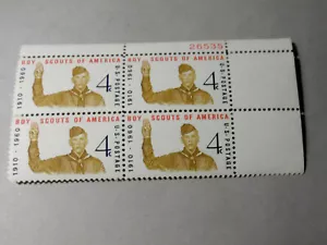 SCOTT STAMP # 1145 BOY SCOUTS 4 CENT PLATE BLOCK - MNH - Picture 1 of 1