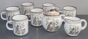 Set Zuccheriera Tazza Tè Caffè Greca Neofitou Oro 24kt Ceramica Pavone Floreale - Foto 1 di 6