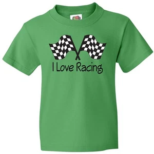 Inktastic I Love Racing Youth T-Shirt Race Car Races Sports Rally Flag Racer Tee - Picture 1 of 4