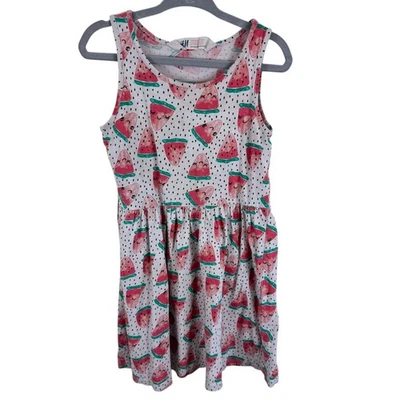 Vestido sin mangas H&M 100 % algodón sandía ligero plisado para niña talla 4-6 Foto 1 de 4