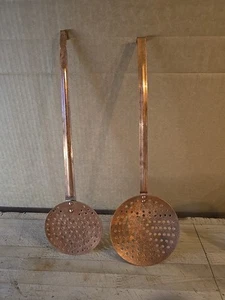 Vintage 18" Solid Brass Strainer Skimmer & Ladle Utensil Cooking Tool - Picture 1 of 7