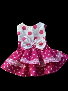 Pink And White Polka Dot Handmade Dog Dress Size Medium Dog Clothes. - Picture 1 of 1