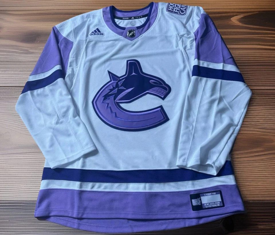 Vancouver Canucks NHL ADIDAS Jersey Men 54 Fight Strap Cancer Purple