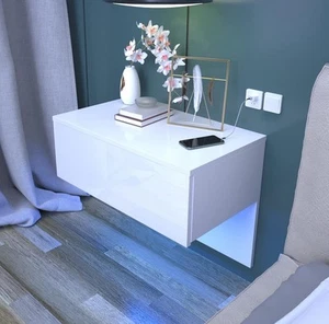 Floating Bedside Table with RGB LED Lights Wall Mounted Bedside Cabinet - Picture 1 of 5