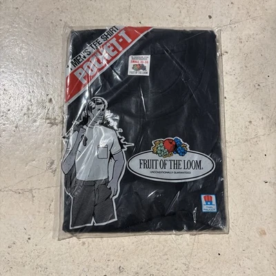 Vintage Fruit Of The Loom Pocket T Shirt Mens Small Black NOS Deadstock - Image 1 of 4
