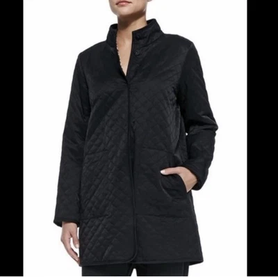 Chaqueta Eileen Fisher Mujer Talla 1X Negra Acolchada Abrigo Largo Simulado Forrado de Vellón Foto 1 de 4