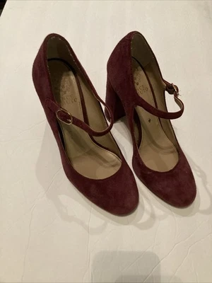 VINCE CAMUTO Mary Jane Burgundy Suede Pumps Chunky Heel Size 7M - Image 1 of 4