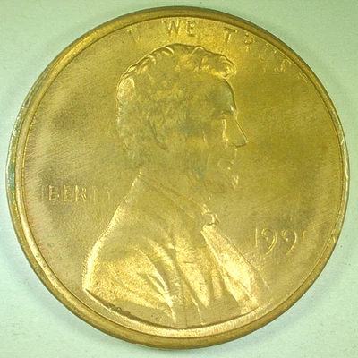 1990 LINCOLN MEMORIAL CENT STRIKE THROUGH OBVERSE *FREE SHIPPING* - Image 1 of 4