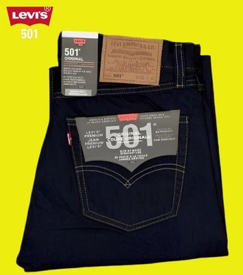 LEVIS RINSE 501 BUTTON FLY DARK INDIGO ROCK COD MENS JEANS NEW WITH TAGS