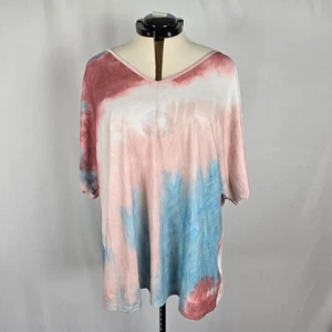 Bloomchic Tee Women's 3X Tie Dye Drop Shoulder V-Neck Short Sleeve Colorful NWT - Picture 1 of 8