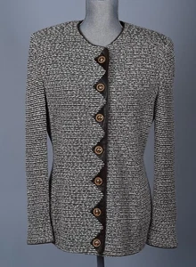 Vintage St Johns Collection Knit Leather Trim Jacket with Gold Buttons Size 10 - Picture 1 of 13