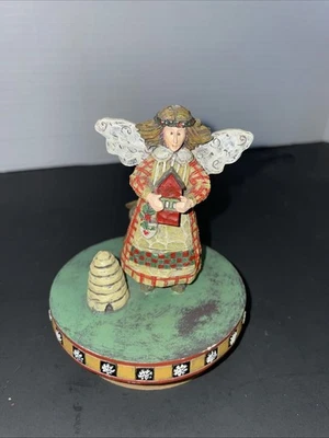 Ángel de arte popular con colmena y tarro de conejo tapador con defecto Lang Foto 1 de 4