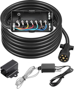 Partsam 7 Way Trailer Wiring Harness Kit 8Ft Trailer Cord 12V Breakaway Switch - Picture 1 of 12