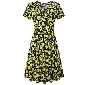 Deep V Neck Short Sleeve Lemmon Cross Wrap Dress - Size Medium - Picture 1 of 2