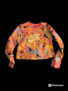 NIKE girls retro pink/purple/orange cropped short sweatshirt - medium - Picture 1 of 3