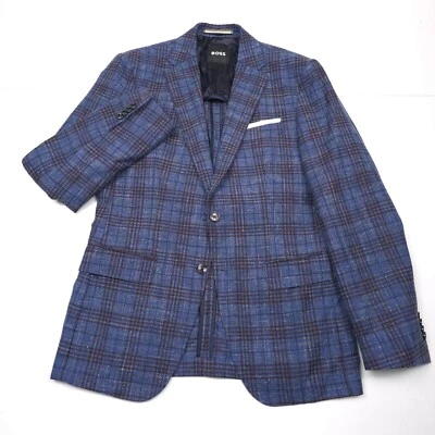 $695 Hugo Boss Hutson Blue Glen Plaid Slim Fit Sport Coat Jacket Mens Size 44R - Image 1 of 4