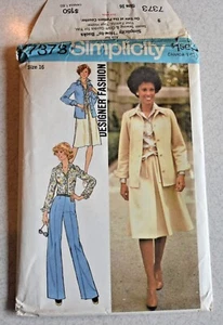 1976 Simplicity Uncut Shirt-Jacket Skirt Pant Pattern #7373 Size 16 Bust 38 Belt - Picture 1 of 7