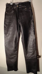 Biker's Club Black Leather, 5 Pocket , Satin Lined Pants, Womens 8 - Picture 1 of 10