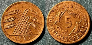 Germany 1925 F 5 Reichspfennig KM-39 Aluminum bronze XF+ #21 - US Seller - Picture 1 of 1