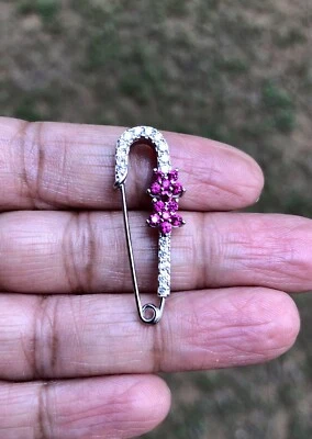 Pin de seguridad de plata esterlina 925 circonita cúbica, broche, alfiler de sari, alfiler de hiyab, alfiler Dupatta #15 Foto 1 de 4