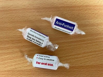 1ST4STICKERS ANTI-Fuckwit Prank Joke, funny gift love hearts 3 PACKETS TABLETS PILLS