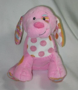 Baby Ganz Puppy Dog Cuddly Calico Pink Orange Polka Dots Stripes Plush Toy - Picture 1 of 5