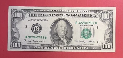 US Banknotes $100 Bills 1977 B2-New York VG-VF PL1067 - Image 1 of 2