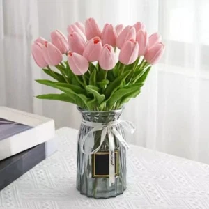 Pink Artificial Tulips 20Pcs Real Touch Fake Tulips PU Flower Arrangement - Picture 1 of 6