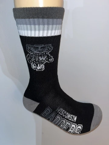 WISCONSIN BADGERS NCAA COLLEGE MENS PLATINUM LOGO CREW LENGTH SOCKS LARGE Q Cover