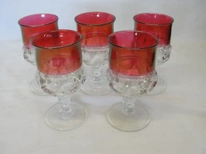 Lot 5 VTG Kings Crown Ruby Cordial / Goblet Glass Thumbprint 5 11/16" Tall - Picture 1 of 10