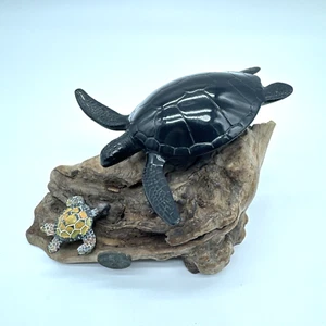 John Perry Black Ebonite Sea Turtle Sculpture Decorative Statue Driftwood Art - Picture 1 of 24