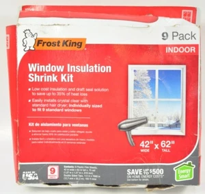 FROST KING INDOOR WINDOW INSULATION SHRINK KIT 9 PACK 42x62” - Picture 1 of 3