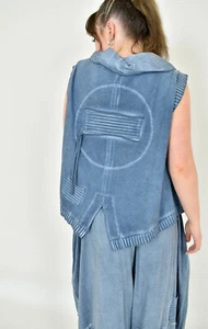 Berlin Designer Pangea gewaschen blau Baumwolle Trikot Tunika XL/XXL - Bild 1 von 6