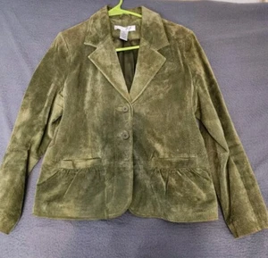 VTG 90s Pursuits Ltd Suede Leather Jacket Blazer Olive Green Pockets Boho Womens - Picture 1 of 7