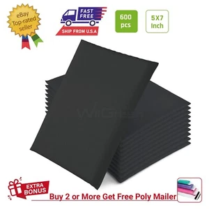 #000 600 PCS 5x7 in Poly Air Bubble Shipping Mailers Padded Envelope Bags, Black - Picture 1 of 9