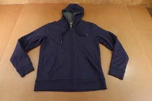 Lands End Mens Size Medium Navy Serious Sweats Full Zip Sherpa Fleece Hoodie New - Picture 1 of 8