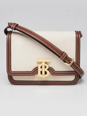 Bolso de hombro Burberry marrón/blanco cuero/lona Mini TB Foto 1 de 4