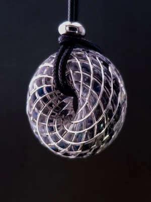 Golden Ratio Torus "Cosmic Nebula" Vortex Energy Pendant Aura Quartz .999 Silver - Image 1 of 2