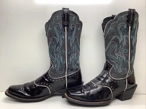 BOTAS VAQUERAS MUJER ARIAT PUNTA CUADRADA CHAROL NEGRO TALLA 8.5 B - Imagen 1 de 10