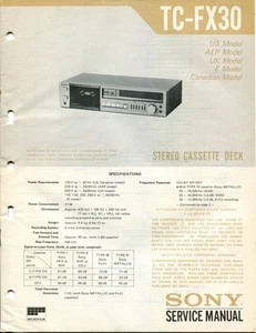 Sony TC-FX30 Stereo Cassette Deck Electronic Service Manual - Picture 1 of 2