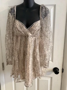 Free People Size S Heavenly Lace In Champagne Toast Babydoll Dress Fairy - Picture 1 of 22