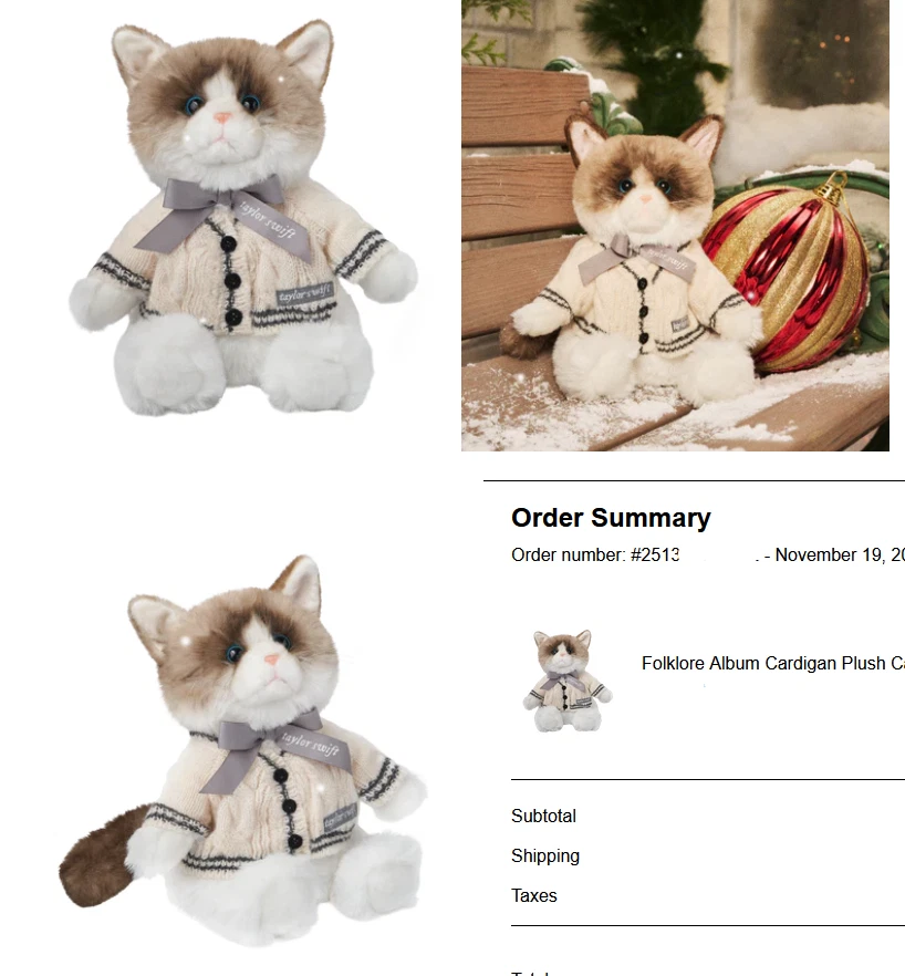 Taylor Swift Folklore Album Cardigan Plush Cat - PRESALE - CONFIRMED ORDER ✅📦 - Image 1 of 1