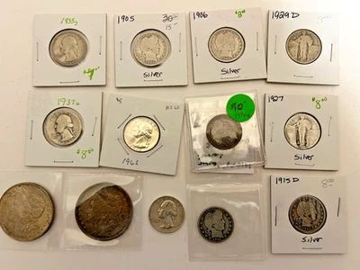 Lot of (13) Mixed 90% Silver Coins Morgan dollars and quarters - Image 1 of 4