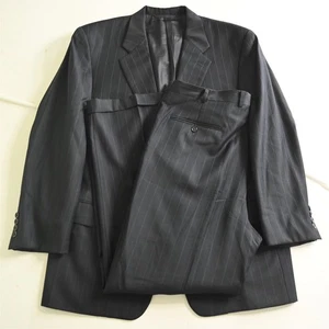 Hickey Freeman 43R 38x30 Navy Blue 100% Wool Striped Mens Jacket Pants Suit - Picture 1 of 12