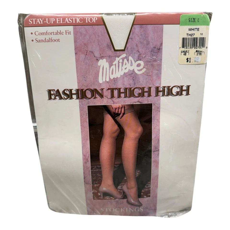 Vintage Matisse Thigh High White Stay-Up Stockings Size C 5'5"- 6' UP TO 170 LBS